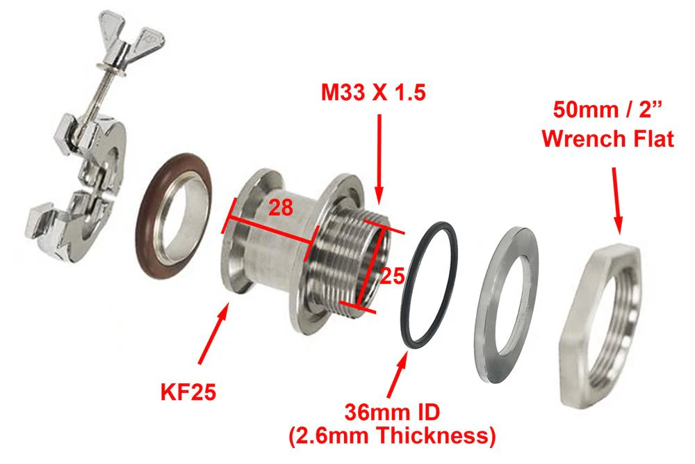 High Vacuum KF-25 Stainless Steel Feedthrough Adapter w/ 1" Hole Through - KF25FTA - Image 3