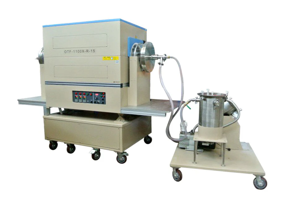 1100C 15 Rotary Furnace w/ 3 Zones and Powder Feeding For Powder CVD - OTF-1100X-R-15-AF - Image 2