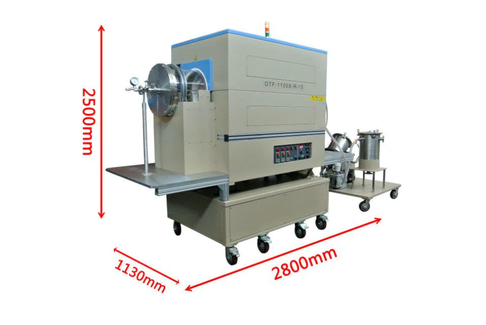 1100C 15 Rotary Furnace w/ 3 Zones and Powder Feeding For Powder CVD - OTF-1100X-R-15-AF - Image 4