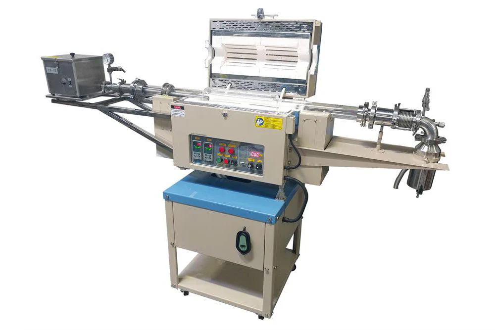 1200C Two Zone 4" Rotary CVD Furnace with Automatic Feeding & Receiving System - OTF1200XIIR4-AF